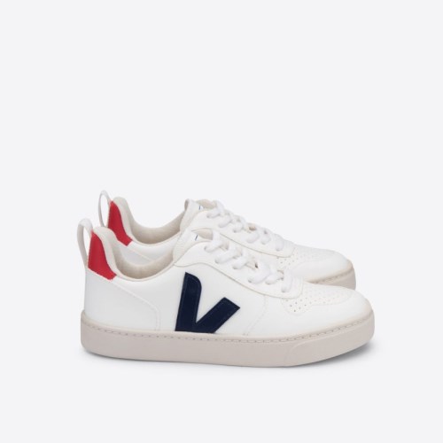 Veja V-10 Lace CWL Kids Trainers White/Navy/Red UK 94795